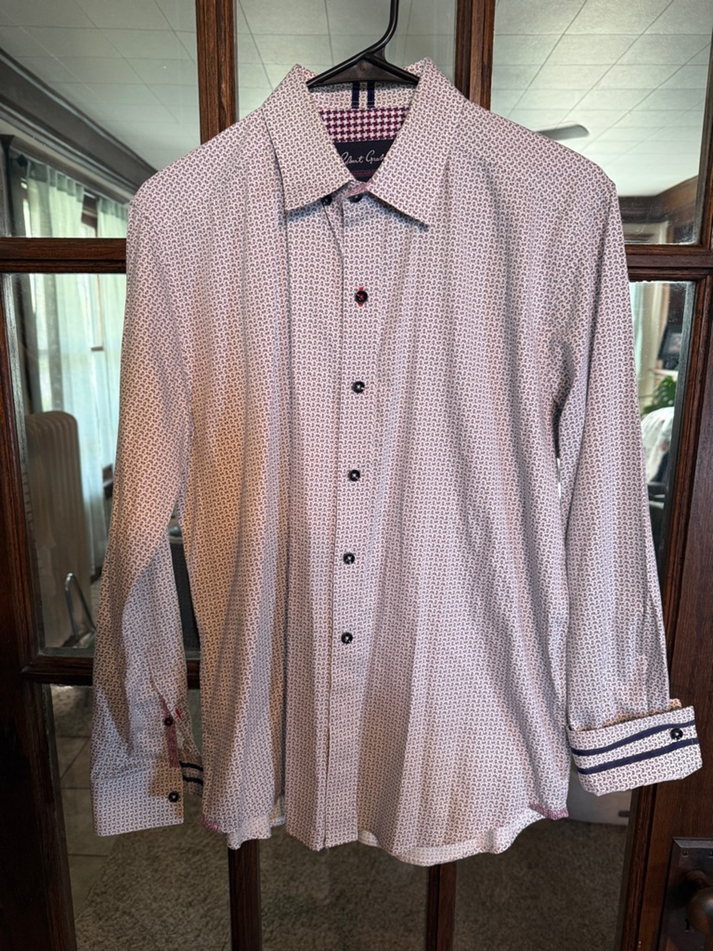 Robert Graham Mens Tailored Fit Micro Paisley Button Down Shirt White Navy M